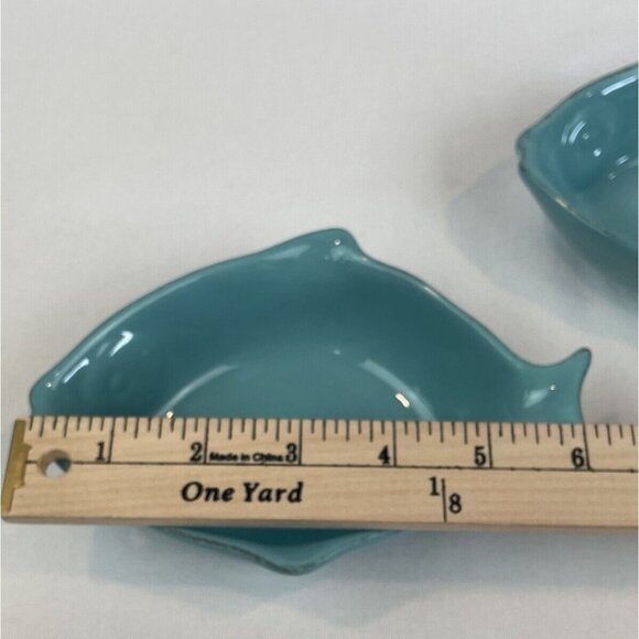 Vintage Fish-Shaped Ceramic Bowls In Aqua Blue Set Of 2 Coastal Nautical - Picture 9 of 11